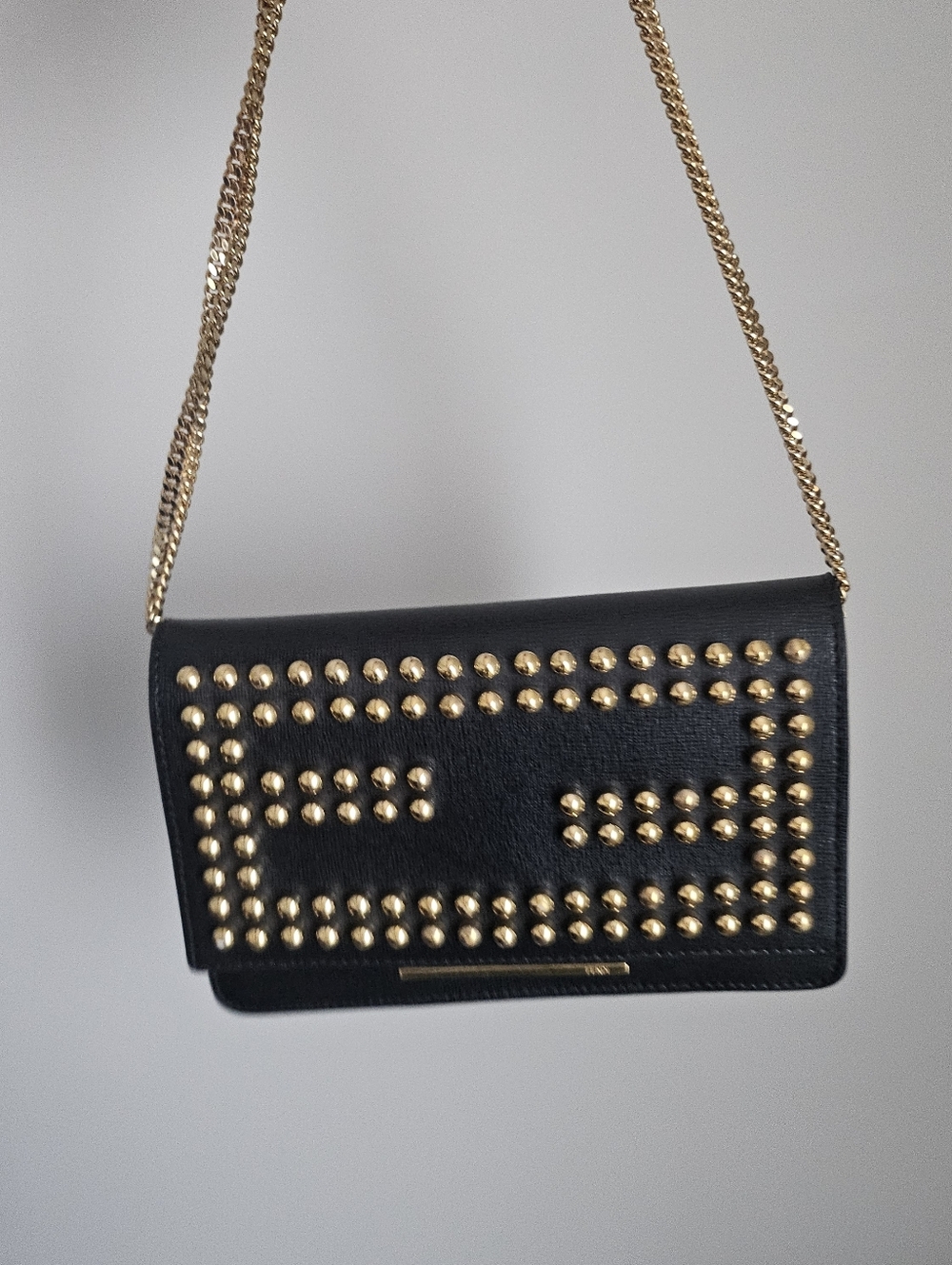 Authentic Fendi Black Studded Wallet On Chain Crossbody Bag Rare Entrupy COA